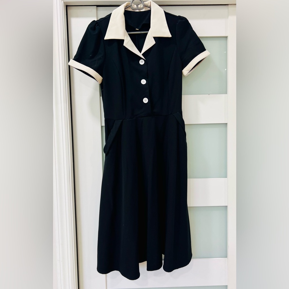 1950s Retro Dress - Black with White Trim
